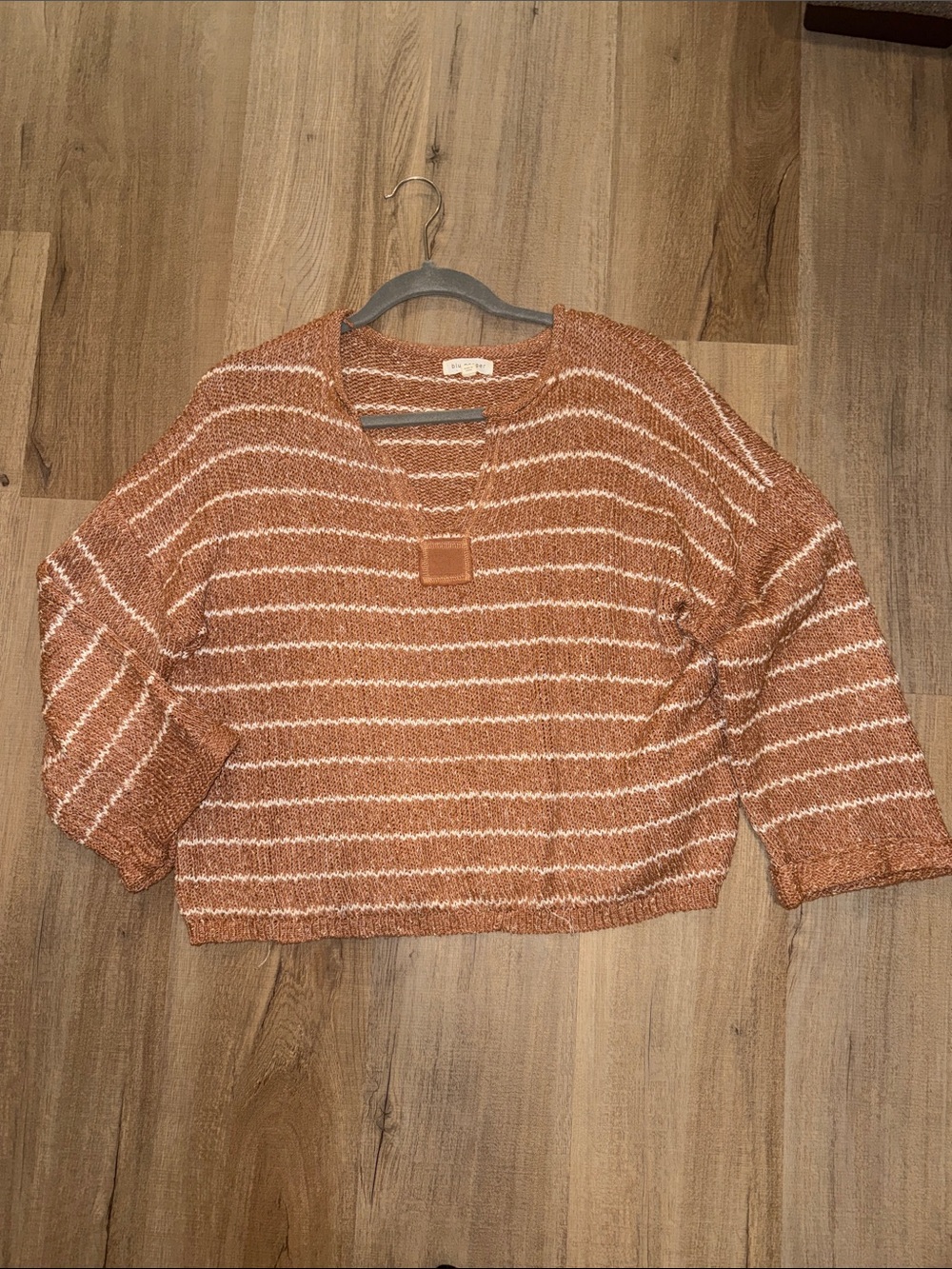 Blu Pepper Rust and Cream Striped Knit Crewneck Sweater
